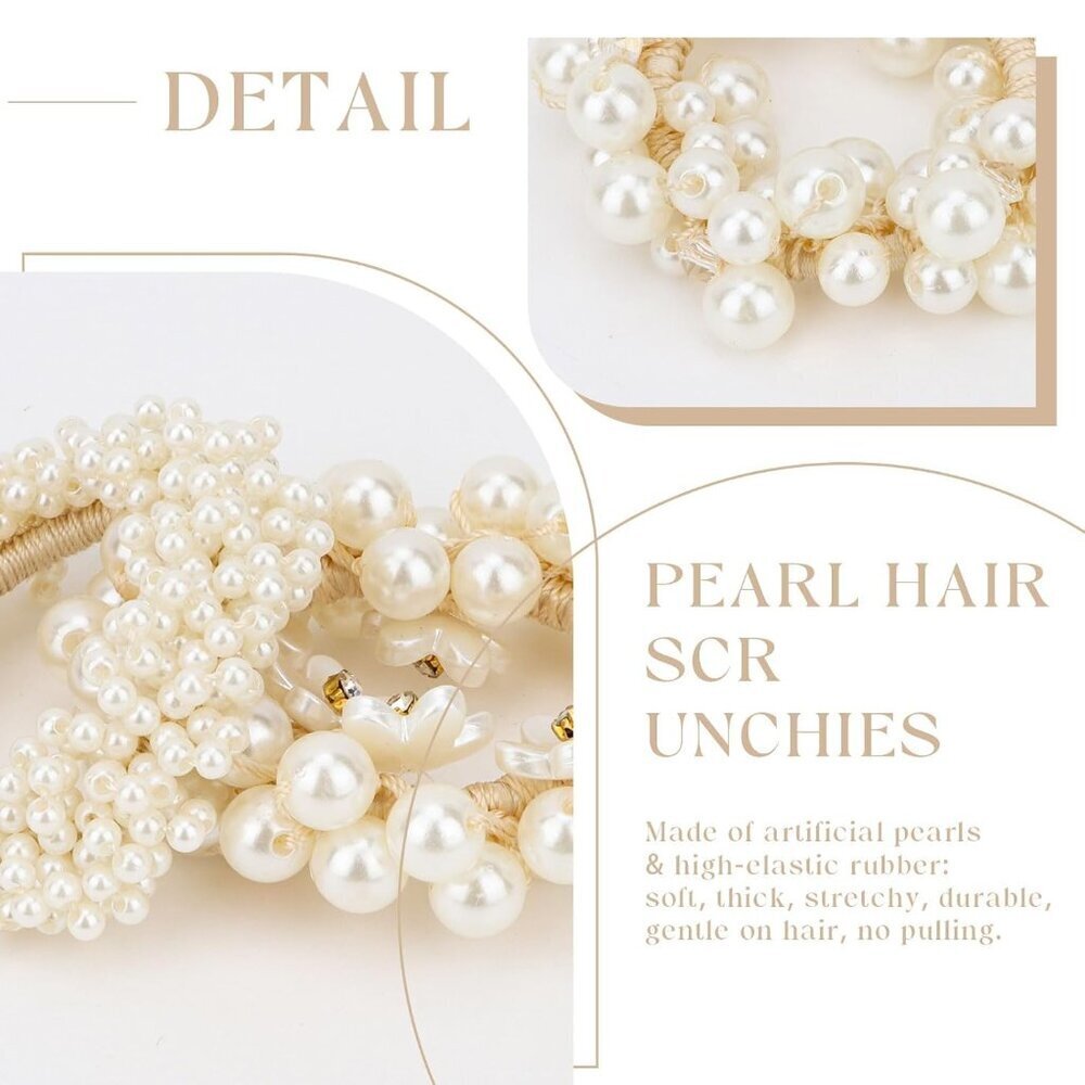 6 Pcs Pearl Hair Scrunchies Faux Beaded Hair Ties Stylish Ponytail Holders Women - Picture 2 of 7